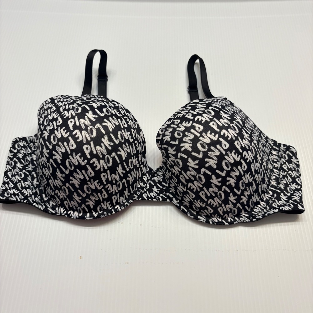 Victoria's Secret PINK T-Shirt Bra 42C Black White Logo Wear Everywhere NEW